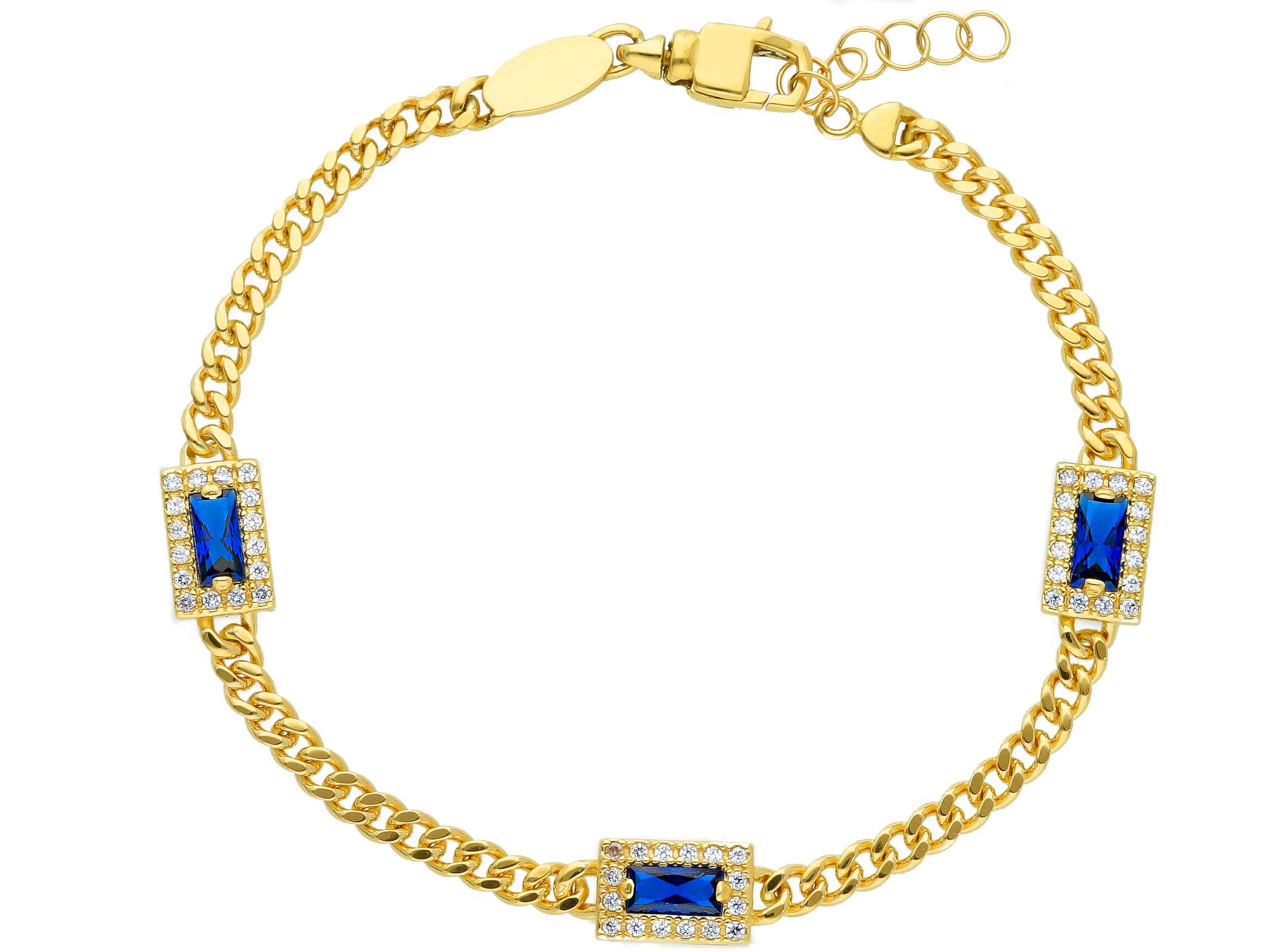 Beautiful 18ct Yellow Gold Chain Links Bracelet With Cubic Zirconia
